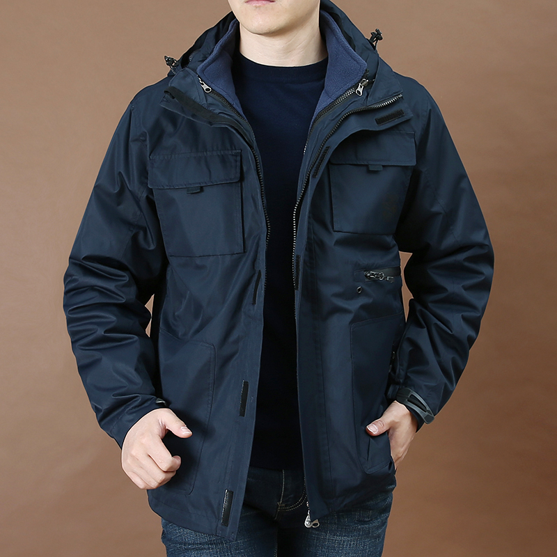 棉衣男冲锋棉服加绒内胆两件套男士棉袄户外多袋工装三合一外套男