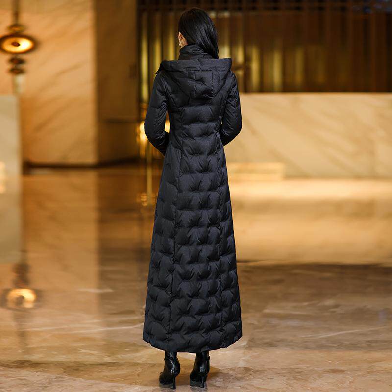 黑色女士羽绒服冬季气质新品牌保暖超长款白鸭绒过膝到脚踝6271