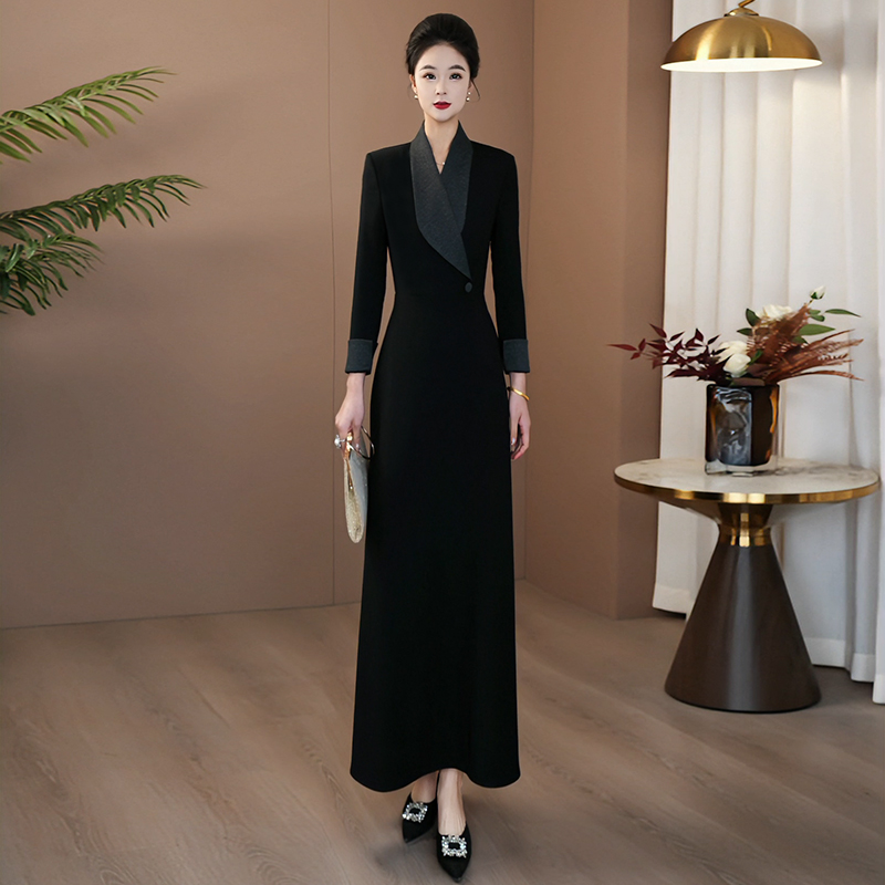 黑色长袖巨好看的早秋连衣裙2025新款今年流行爆款气质超长裙198