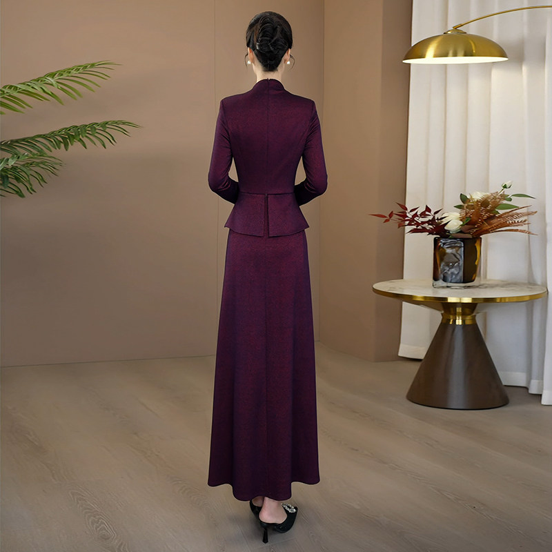 紫色宴会连衣裙2025秋新款大方高级感长裙出席重要场合的裙子203