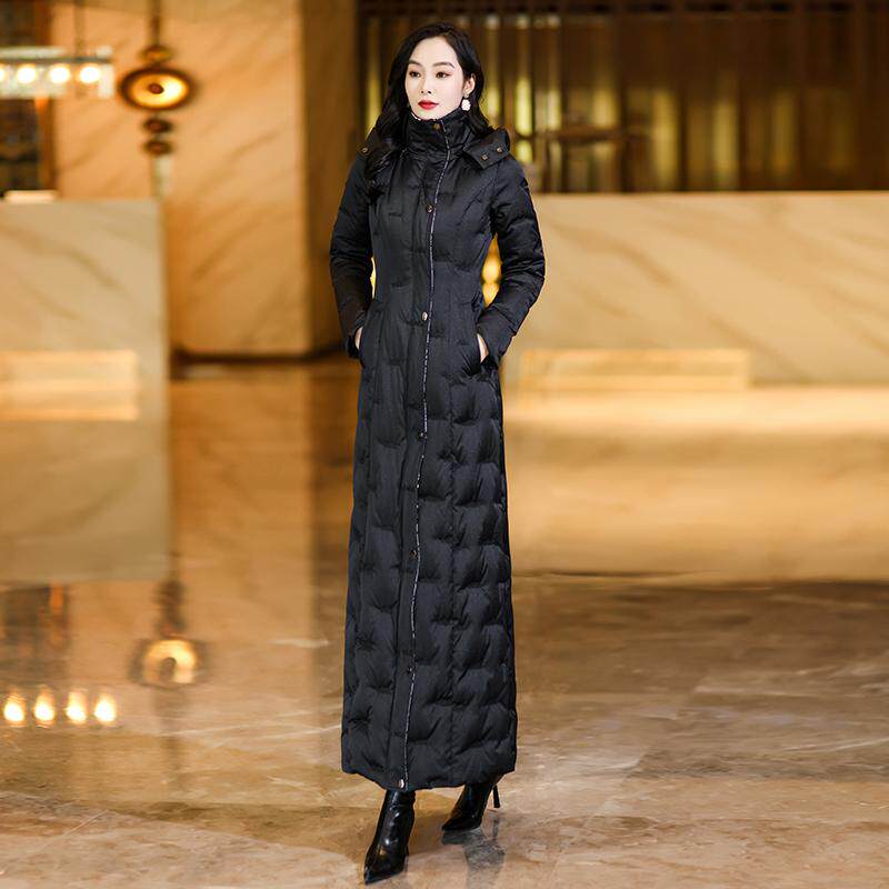 黑色女士羽绒服冬季气质新品牌保暖超长款白鸭绒过膝到脚踝6271