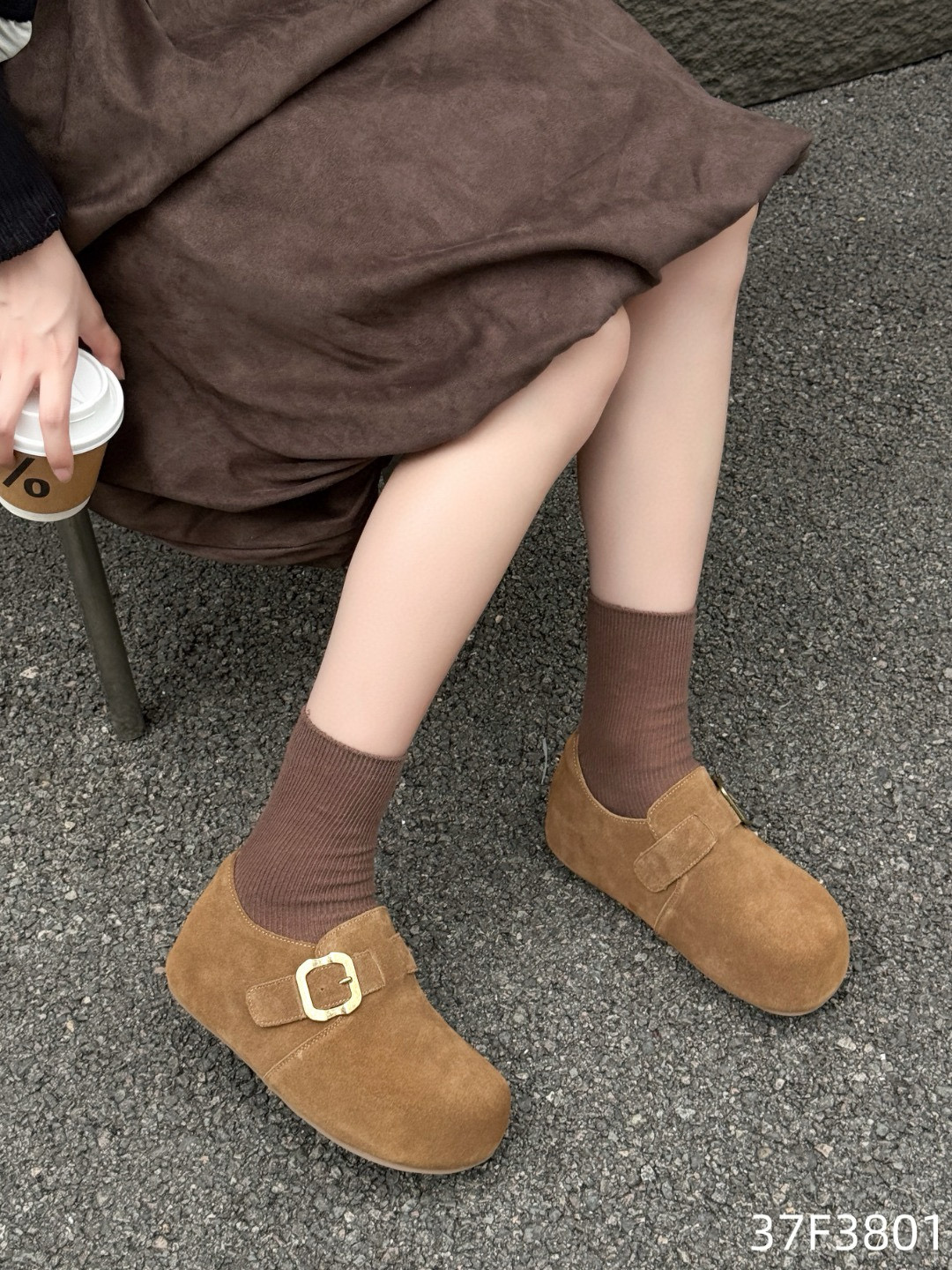 欧洲站2025秋真皮内增高勃肯鞋吐司鞋泡芙鞋圆头休闲舒适女鞋3801 - 图1