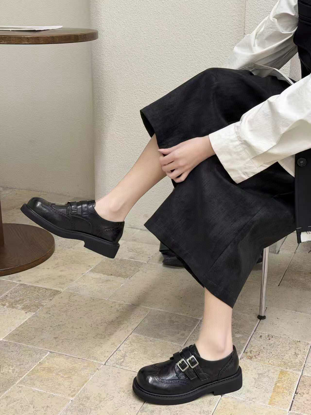 米新款2026春复古布洛克方头乐福鞋百搭黑色皮带扣小皮鞋豆豆鞋女,淘宝优惠券,粉丝福利购,淘宝优惠卷