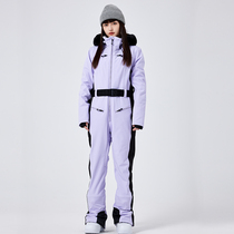 23 New Pint Ski Suit Womens Conjoined Double Board Snowsuit Warm Windproof waterproof repairing Tide Card Veneer Ski pants