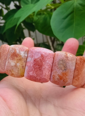 福利不退换，粉水晶叮当镯，天然珊瑚玉手牌