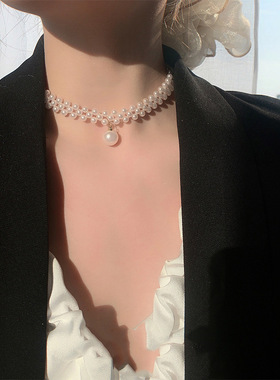 颈链珍珠项链短款锁骨链时尚颈带
