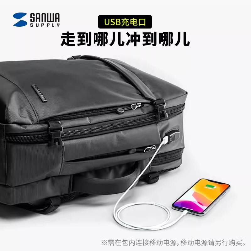 日本SANWA日式通勤上班防泼水防震14寸双肩笔记本电脑包16寸2WAY游戏手提背包15.6寸大容量多功能出差旅行包-图1