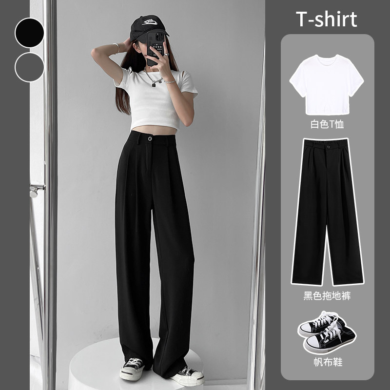 黑色春秋百搭慵懒高腰垂感西装裤 户枢休闲裤