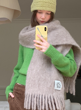 square houlest多巴胺流苏围巾秋冬软柔羊毛软披肩加厚保暖围脖女