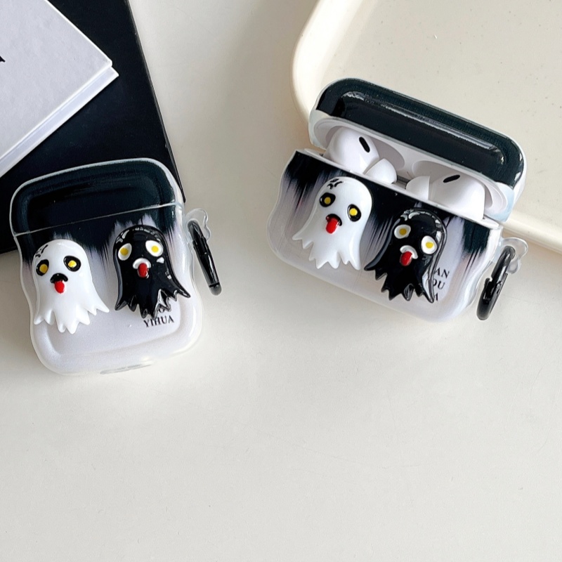 黑白搞怪幽灵适用苹果airpods3耳机保护套新款pro无线蓝牙耳机壳1/2代硬壳可爱AIR二代蓝牙个性ipod3保护壳-图0