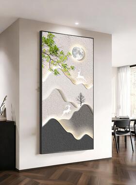 现代简约入户玄关装饰画背有靠山走廊过道挂画高级感山水图壁灯画