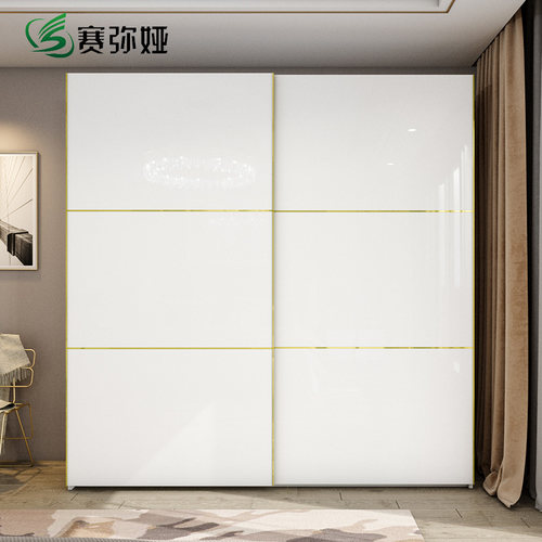 衣柜推拉门现代简约轻奢风实木组装2门家用卧室整体滑移门大衣橱 - 图0