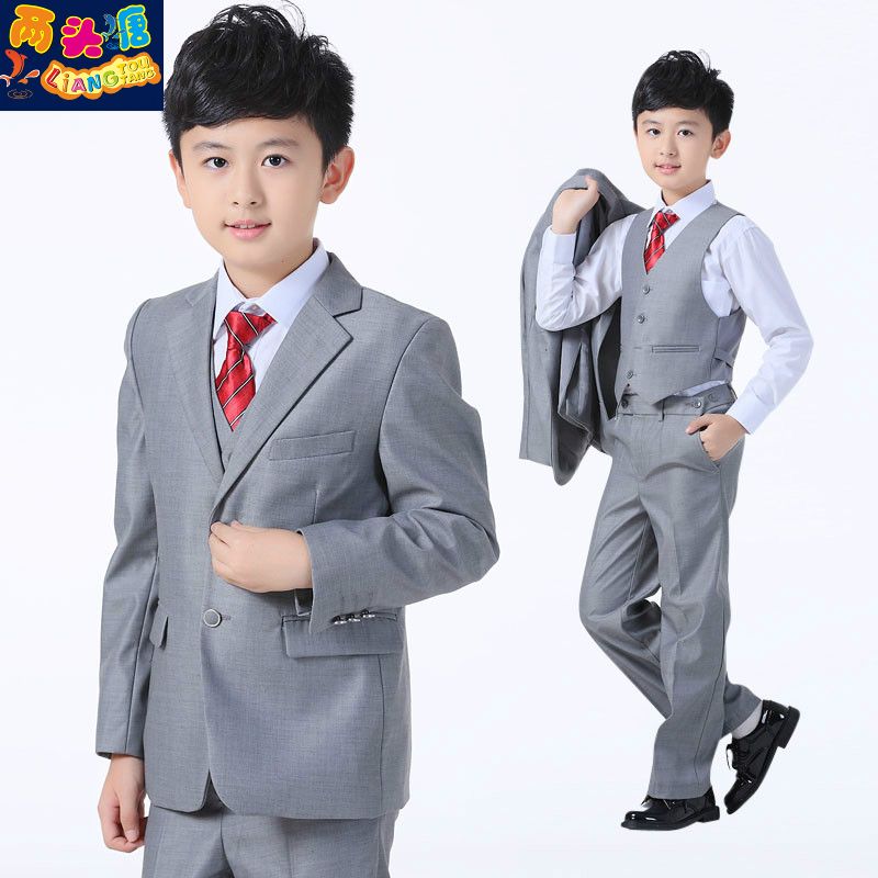 新款兒童西裝套裝男童寶寶小西裝秋外套大童西服花童禮服紫紅灰色