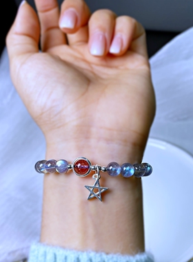 天然正品灰月光石纯银手链女