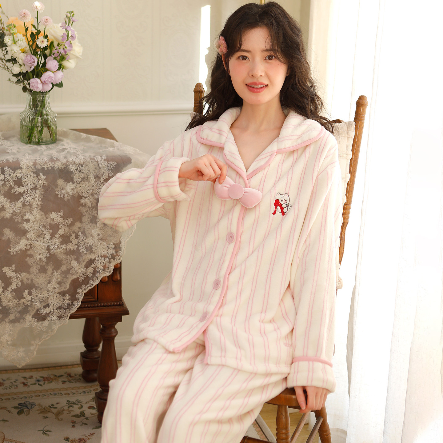 富朵法兰绒月子服睡衣秋冬加绒加厚保暖孕期待产服产妇哺乳家居服,淘宝优惠券,粉丝福利购,淘宝优惠卷