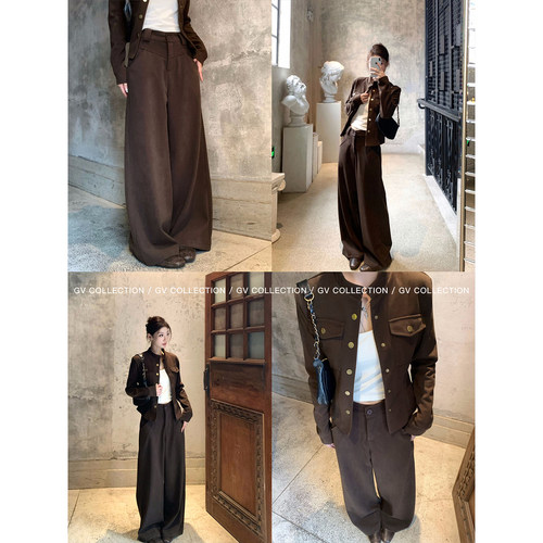 GV大白哥 绒呢西裤 毛呢直筒阔腿立体休闲裤冬季裤子百搭气质遮肉 - 图1