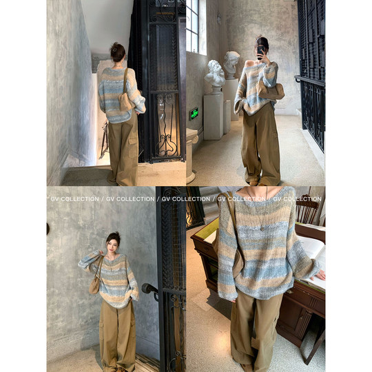 Clear oxygen island mixed color contrast wool knitted sweater