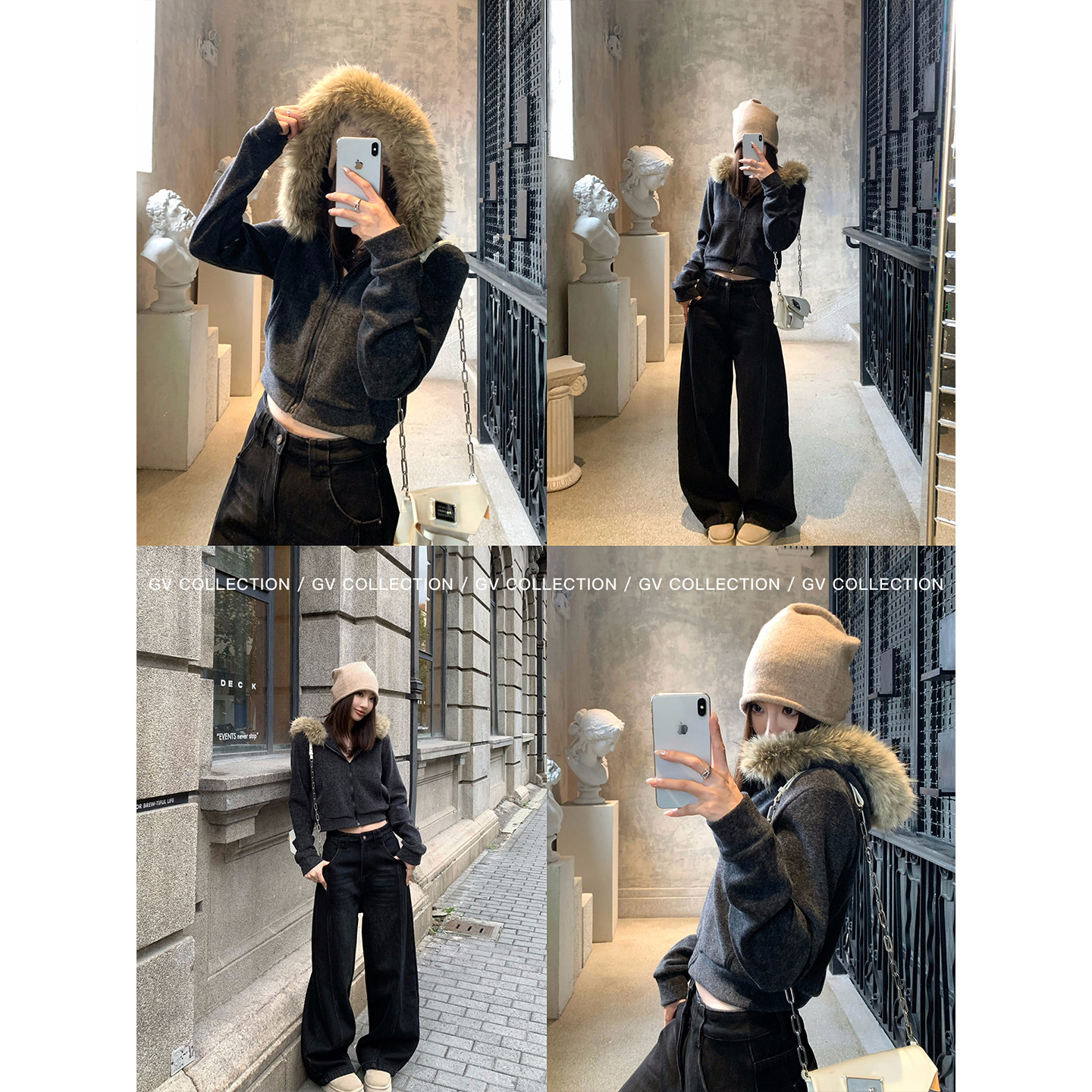 GV大白哥 轻暖壁炉 磨毛毛领修身加绒收腰卫衣开衫秋冬上衣女保暖,淘宝优惠券,粉丝福利购,淘宝优惠卷