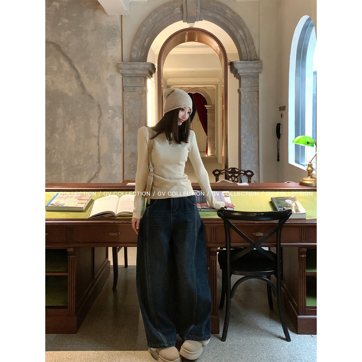 GV大白哥 加绒日常 复古加绒加厚弯刀阔腿牛仔裤秋冬保暖裤子女,淘宝优惠券,粉丝福利购,淘宝优惠卷