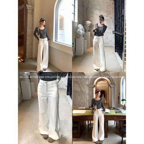 GV大白哥 万搭闭眼入 圆领条纹羊毛针织上衣秋季慵懒高级感穿搭 - 图0