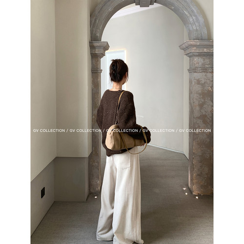 GV大白哥 classics简约 设计感亮片慵懒撞色宽松毛衣早秋穿搭女 - 图3