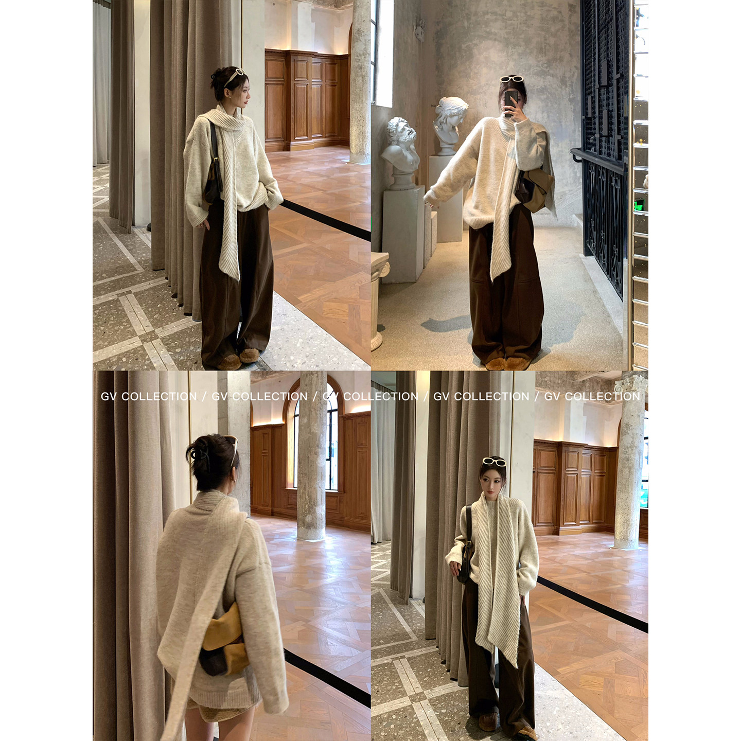 GV大白哥 慵懒蛋奶 带围巾立领羊毛毛衣两件套冬季新款上衣女百搭,淘宝优惠券,粉丝福利购,淘宝优惠卷