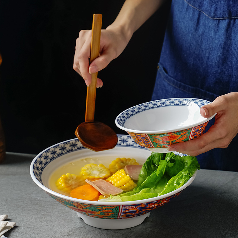 密胺创意面碗锦唐花草仿瓷汤面碗馄饨米粉麻辣烫饺子饭店商用餐具 - 图1