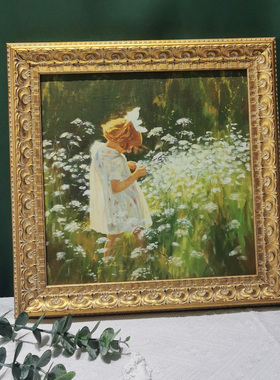 欧式风复古链条拈花小女孩装饰画