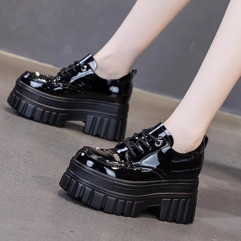 真皮内增高小皮鞋女秋冬新款松糕厚底9cm乐福鞋黑色漆皮休闲棉鞋,淘宝优惠券,粉丝福利购,淘宝优惠卷