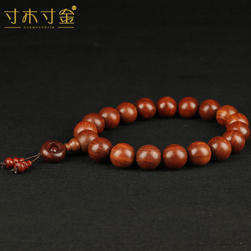 寸木寸金红檀2.0cm19颗木质手串佛珠男手持念珠顺纹小孔手链挂饰 - 图0