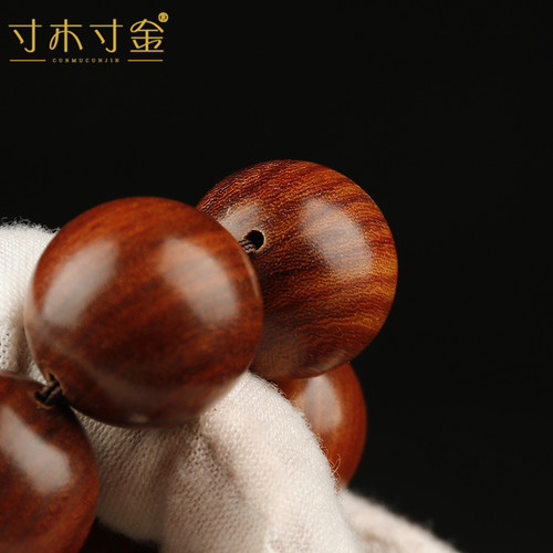 寸木寸金红檀2.0cm19颗木质手串佛珠男手持念珠顺纹小孔手链挂饰 - 图2