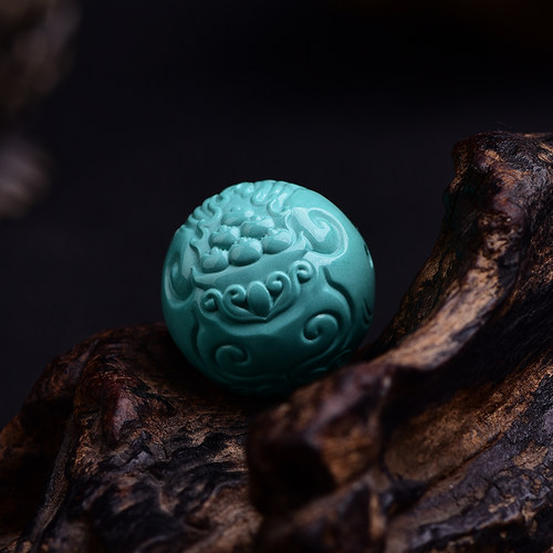 湖北原矿绿松石黄财神佛财神单珠精工雕刻珠隔珠金刚星月手串配饰 - 图2