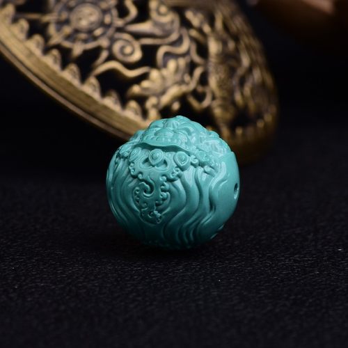 湖北原矿绿松石黄财神佛财神单珠精工雕刻珠隔珠金刚星月手串配饰 - 图1