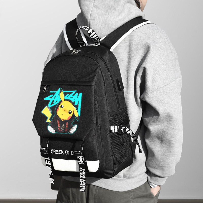 皮卡丘新款小学生女大容量双肩包 百灵埃亨双肩背包