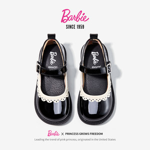 芭比童鞋儿童皮鞋女童公主鞋2024新款春秋软底小童单鞋女童黑皮鞋