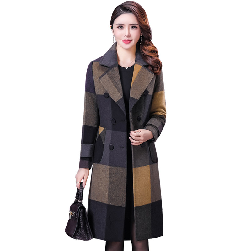 2020新款妈妈冬装秋冬格子羊绒大衣 妮妃尚美中老年女装