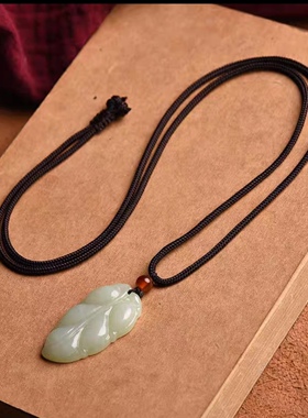 和田色金枝玉叶吊坠毛衣链玉坠玉佩玉石叶子玉坠男女款项链情侣款