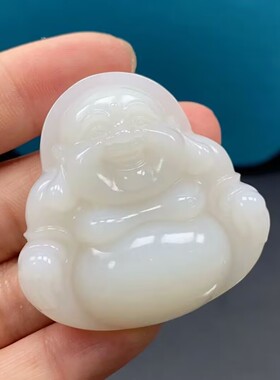 和田色金丝白玉男士观音情侣本命年护身符玉佩女弥勒佛吊坠平安