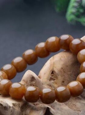 和田色玉手链且末糖色手链男女平安晴水玉石老型珠百搭手串链子