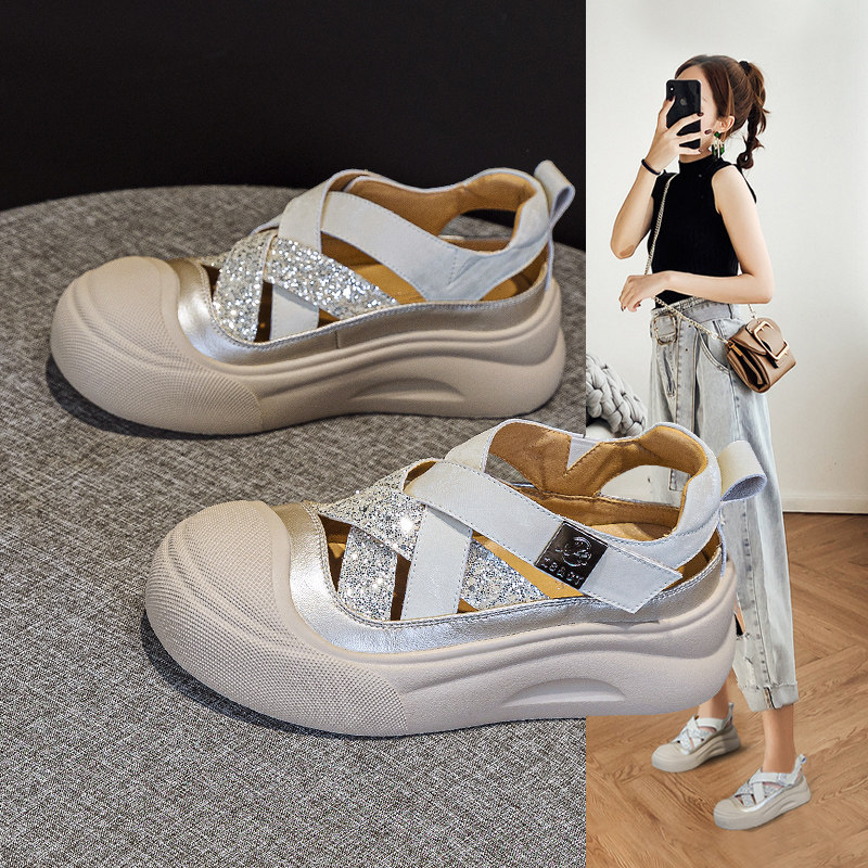 夏季新款2025年超火增高凉鞋女包头镂空透气外穿厚底罗马凉鞋爆款,淘宝优惠券,粉丝福利购,淘宝优惠卷