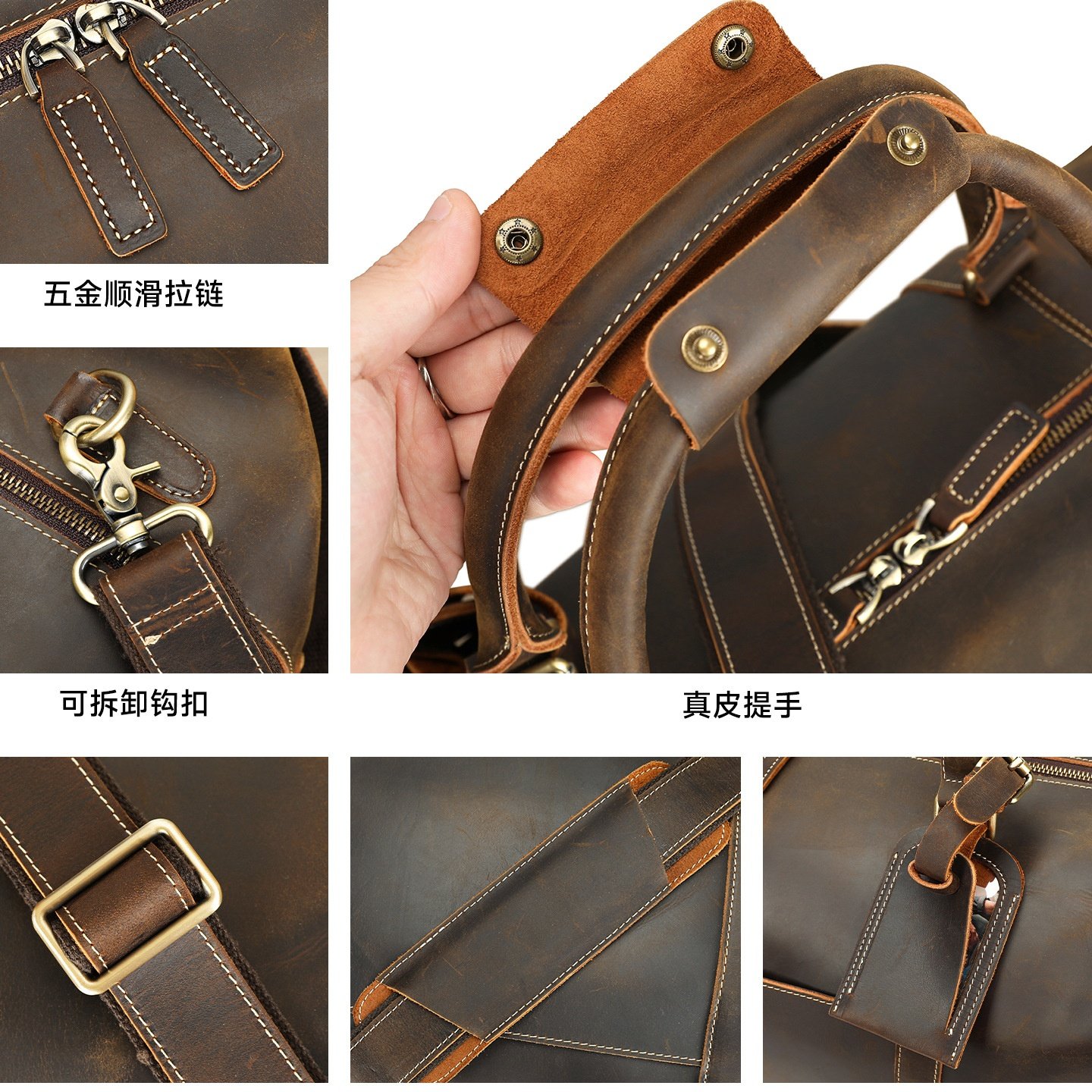 秋冬疯马皮男式手提旅行包真皮大容量牛皮健身包男高档短途差旅,淘宝优惠券,粉丝福利购,淘宝优惠卷