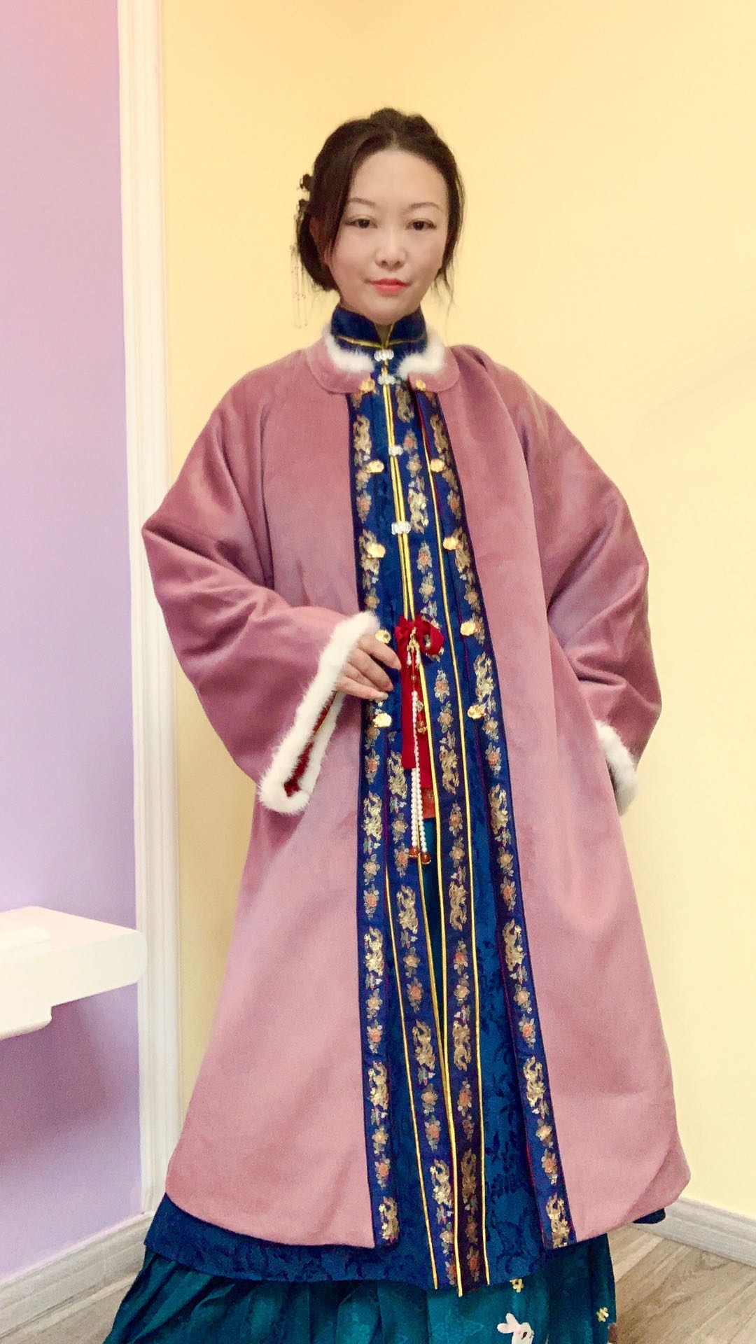 明制圆领对襟长袄 秋冬款汉服 龙纹织金眉子 羊毛呢外套 - 图0