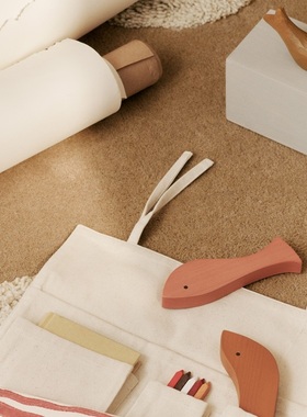 丹麦ferm LIVING Shoal Puzzle实木拼图积木趣味鱼形装饰摆件