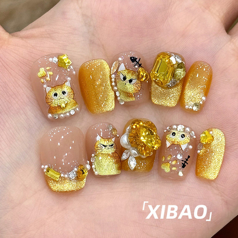 猫眼穿戴甲短款精致可爱穿戴美甲2025新款手工定制高质量指甲贴片,淘宝优惠券,粉丝福利购,淘宝优惠卷