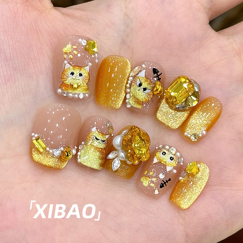 猫眼穿戴甲短款精致可爱穿戴美甲2025新款手工定制高质量指甲贴片,淘宝优惠券,粉丝福利购,淘宝优惠卷