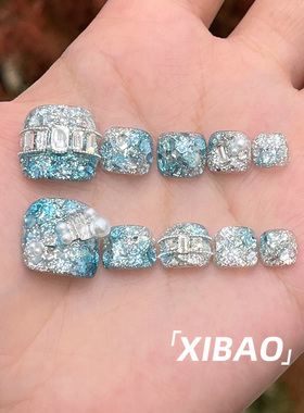 重工脚趾甲穿戴甲2026新款夏日蓝色穿戴美甲高级感手工脚指甲贴片