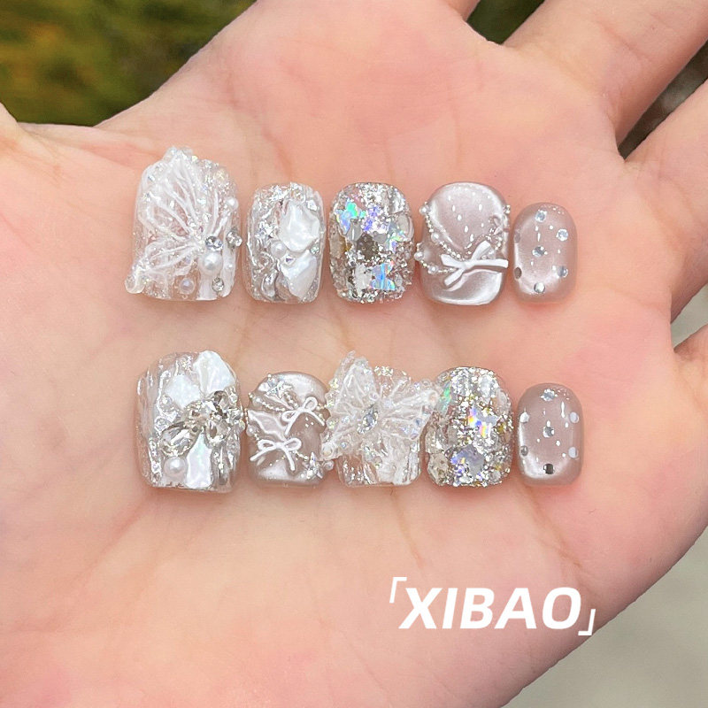 手工穿戴甲短款高级感精致蝴蝶穿戴美甲2025新款重工猫眼指甲贴片,淘宝优惠券,粉丝福利购,淘宝优惠卷