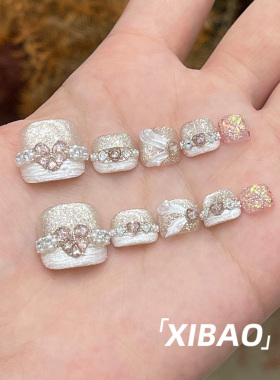 夏日脚穿戴甲2026新款高级感法式穿戴美甲成品绝美手工脚趾甲贴片
