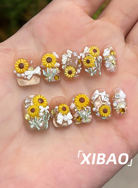 纯手工不掉钻精致爆款花朵美甲
