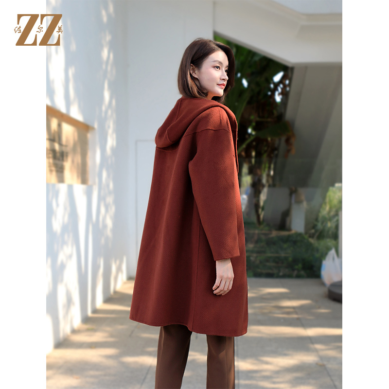 佐尔美冬季新款 气质连帽羊毛双面呢中褛外套女E34SM13 - 图3